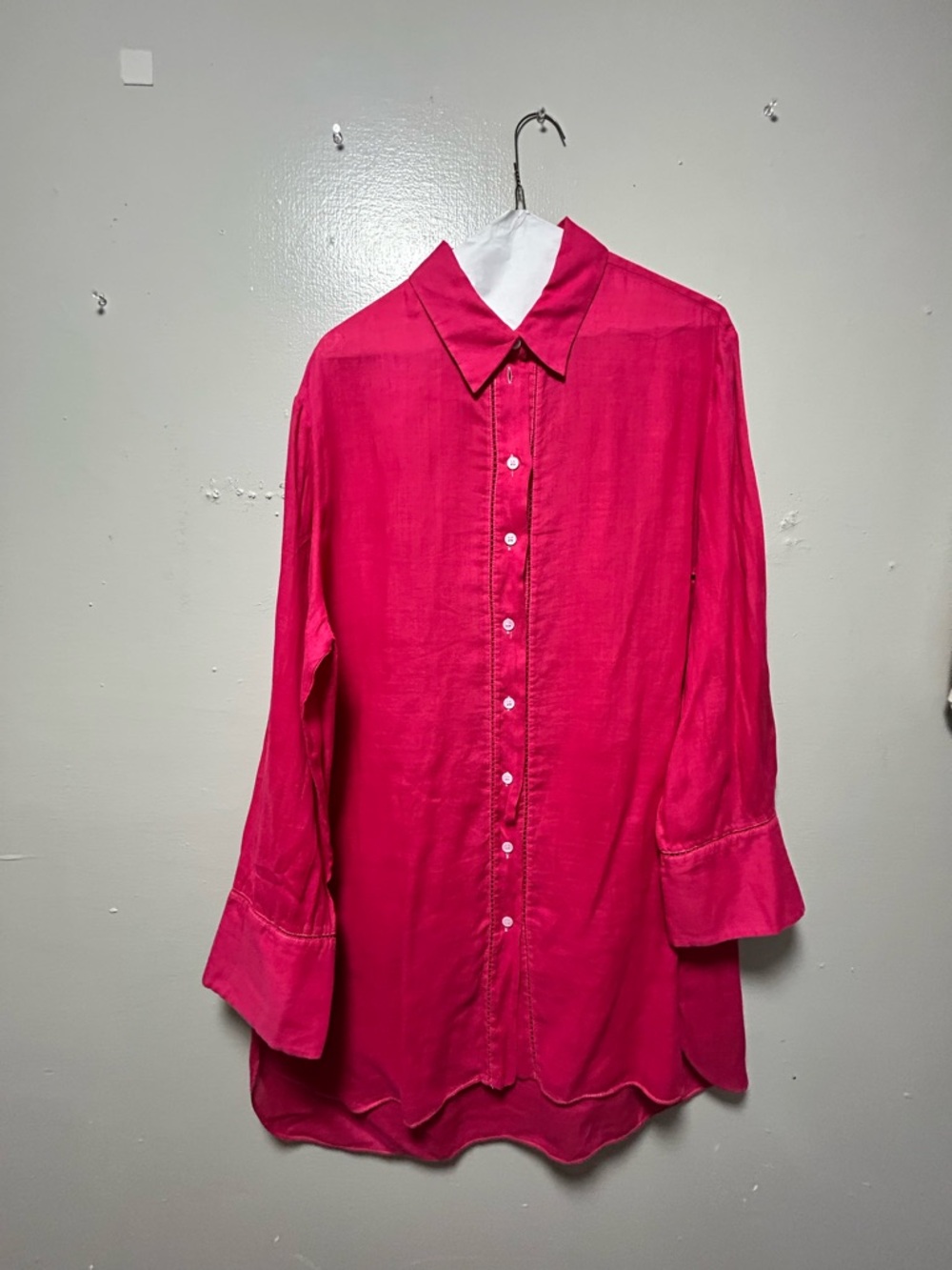 ZARA Bright Hot Pink Button-Up Blouse dress